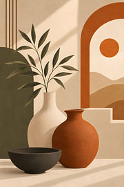Bohemian Ceramic Vases – Terracotta & Geometric Harmony