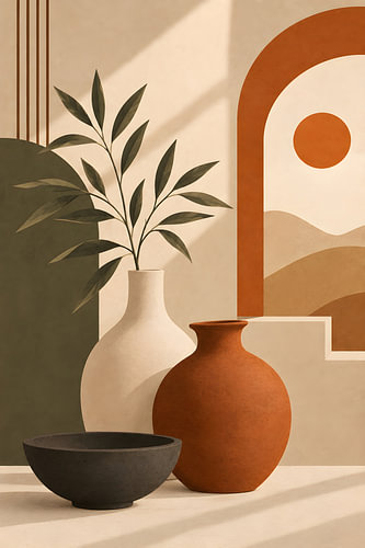 Bohemian Ceramic Vases – Terracotta & Geometric Harmony