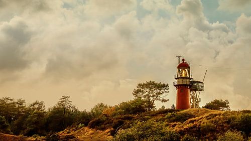 Lighthouse De Vuurduin on Vlieland with light and warm colours