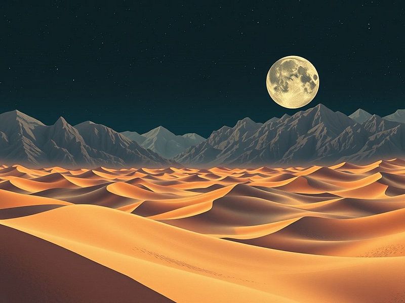 Une nuit sereine sous la pleine lune dans les majestueuses dunes de sable par Artistic