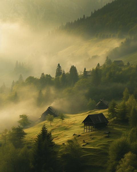 Herfst luchtfoto: Boheems bos in goud en groen van fernlichtsicht