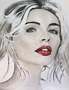 Rote Lippen Frau Gesicht Portrait von Schilderij op Maat XL Miniaturansicht