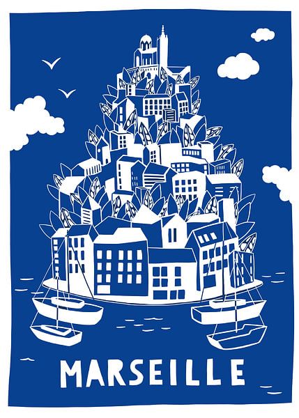 Marseille Scherenschnitt in Blau von Art Kingdom