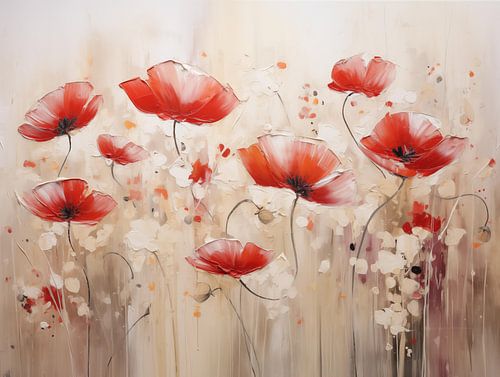 Klaprozen in rood beige en wit