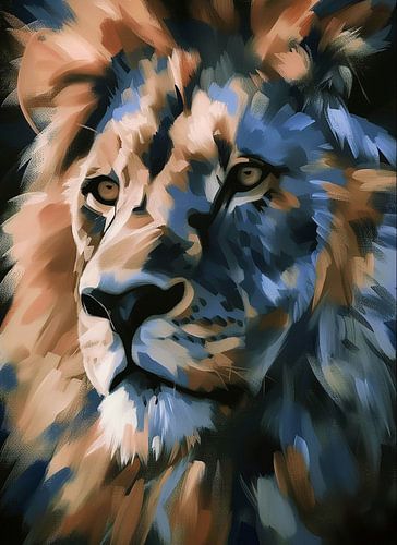 Lion majestueux en ombres et lumières géométriques