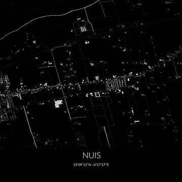 Zwart-witte landkaart van Nuis, Groningen. van Rezona