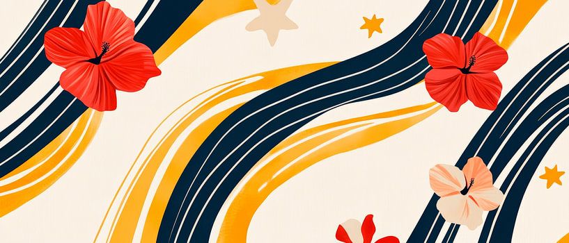 Bunte Blumenmuster mit geschwungenen Linien von Poster Art Shop