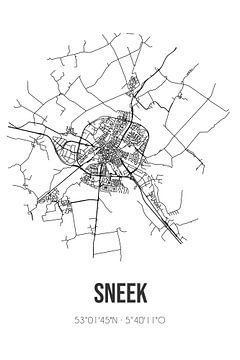 Sneek (Fryslan) | Landkaart | Zwart-wit van MijnStadsPoster