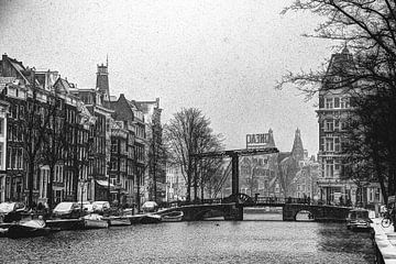 Inner city of Amsterdam in Winter Black and White