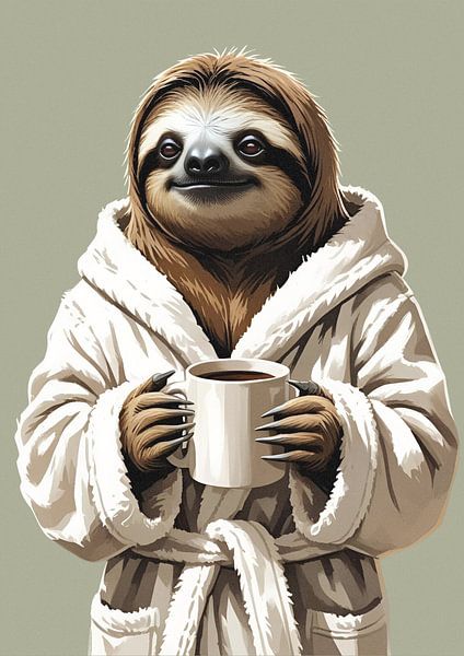 Sloth in the morning with coffee cup by Renaissance Soul Art