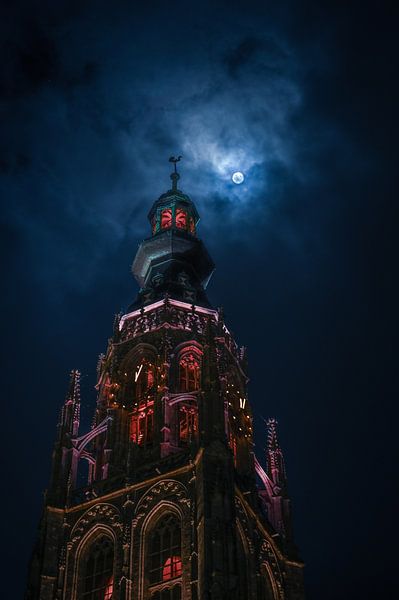 Grote Kerk in Breda bij maanlicht - Portret van Jesper Stegers