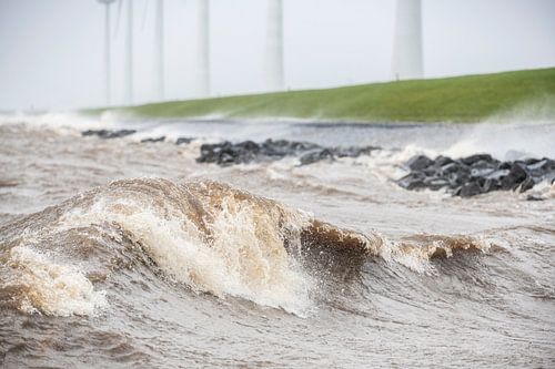 Wind turbines at the IJsselmeer shore in a storm by Sjoerd van der Wal Photography