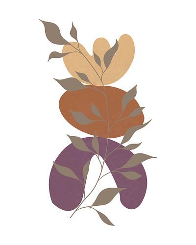 Minimalistisch landschap met organische vormen en een plant