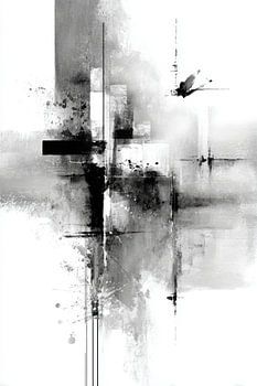 Peinture abstraite - Noir et blanc minimaliste et élégant