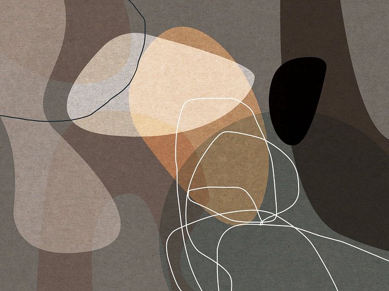 Organic shapes in yellow, brown, grey. Modern geometry by Dina Dankers