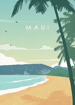 Maui Hawaii Surf Print Kunst Print Reizen van FTM