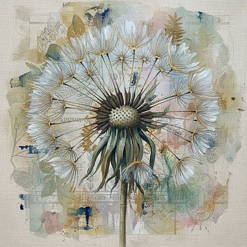 Mixed Media Art: Blooming Dandelion/Fluffball