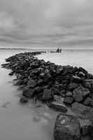 Sea wall of rocks in Markermeer defy storms