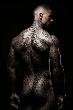 Homme sportif tatoué dans un style digital minimaliste