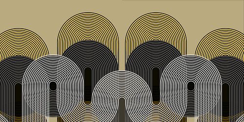 Retro zonsondergang met regenbooggeometrie