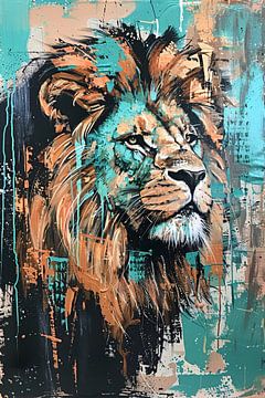 Abstract colourful painting of a lion by Art & Soul Creations