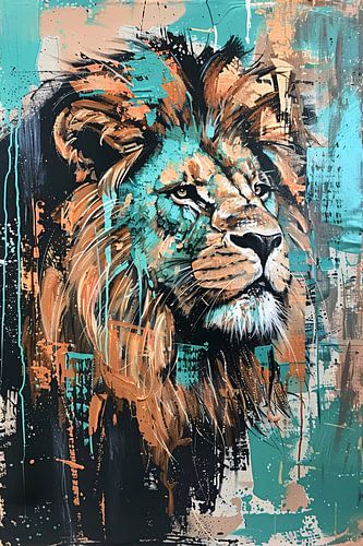 Abstract kleurrijk schilderij van een leeuw