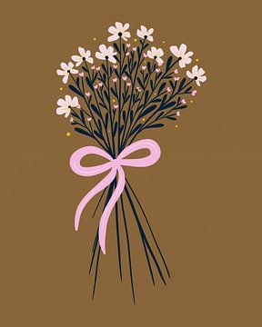 Boeket bloemen met lint - roze en goudbruin van Angela Minca