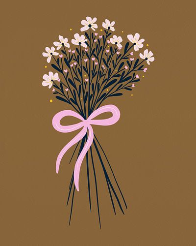 Floral bouquet with ribbon - pink and golden brown