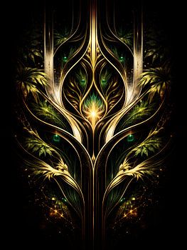 Golden Emerald Symmetrical Filigree Art