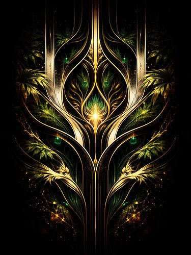 Golden Emerald Symmetrical Filigree Art