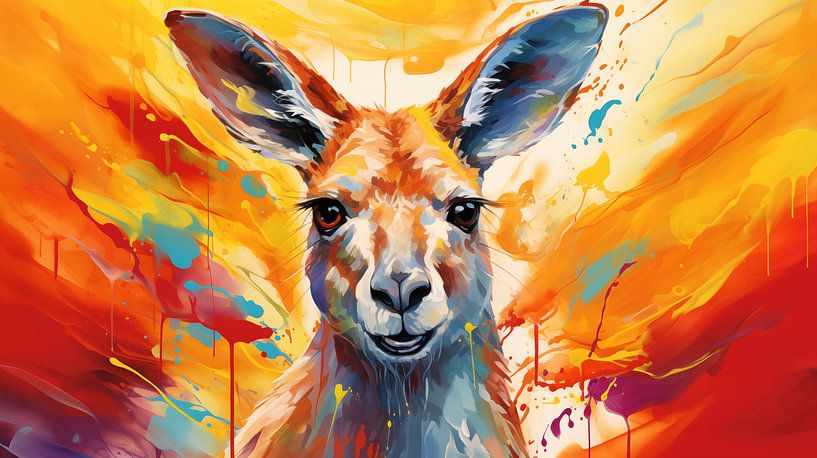 Fond artistique abstrait avec un kangourou, en design peinture à l'huile par Animaflora PicsStock