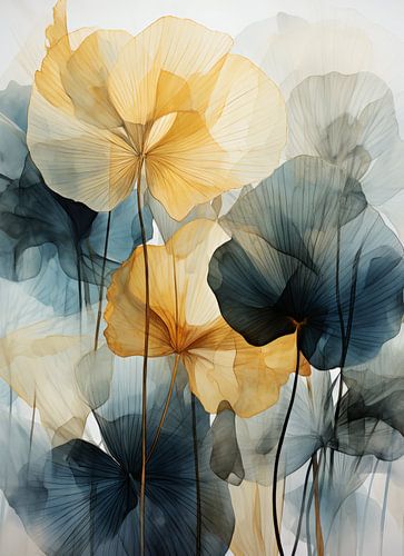 Floraal motief van zwarte en gele bloemen