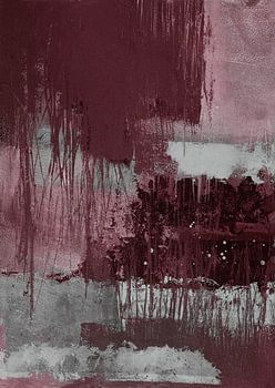 Abstract Textured Painting in Burgundy and Gray