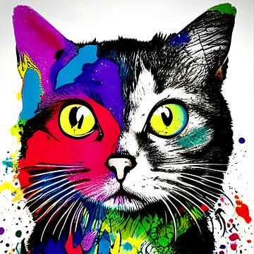Portret van een kat III - kleurrijk popart graffiti van Lily van Riemsdijk - Art Prints with Color