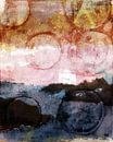 Kunst in pastel en aardetinten. Abstracte compositie in blauw, aardetinten, roze en wit van Dina Dankers thumbnail