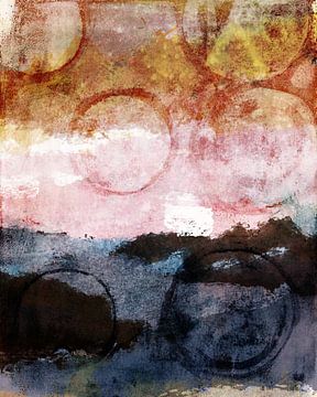 Art in pastel and earth tones. Abstract composition in blue, earth tones, pink and white by Dina Dankers