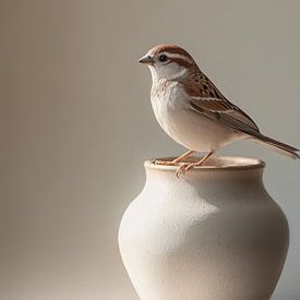 Moineau sur vase sur Bianca ter Riet