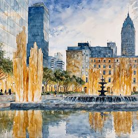 Stadsplein in Gouden Gloed van Retrotimes