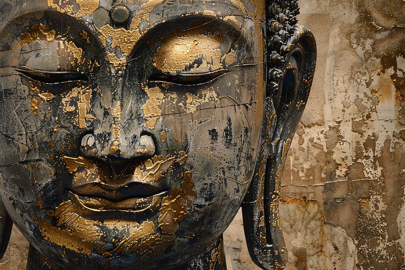 Bouddha doré sur fond d'intempéries en touches d'or par Art & Soul Creations