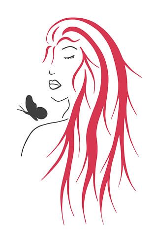 Woman with red hair and black butterfly