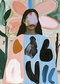 Flower Within – Portrait of a woman with a large pink flower by Henriette Visscher