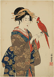 Geisha mit Scharlachpapagei