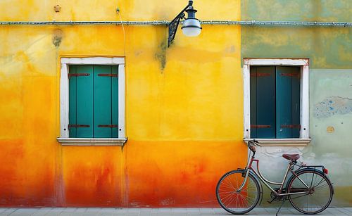 Colourful city bike forecourt