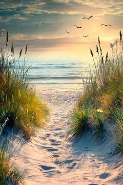 Strandpad zonsondergang van Poster Art Shop