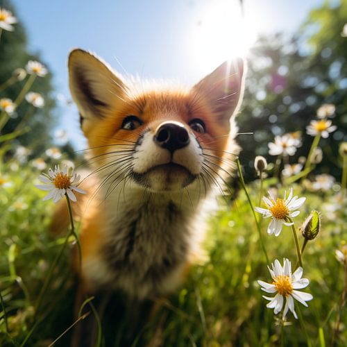 Fox in a flower meadow