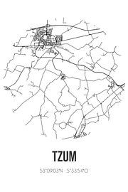 Tzum (Fryslan) | Landkaart | Zwart-wit van Stad & Wand