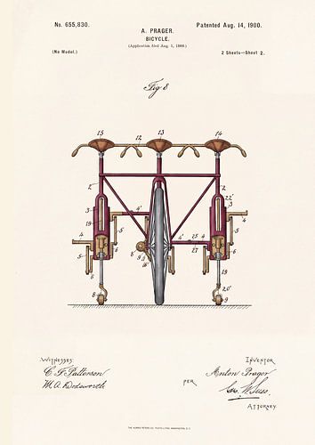 Vintage-Dreirad, Patent 1900 – Technische Zeichnung auf altem Papier (Teil 2)