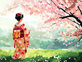 japanese geisha in japanese garden by Charles Bijl