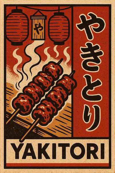Retro Yakitori Poster - Vintage Japanese Street Food Wandkunst von Travel Shop