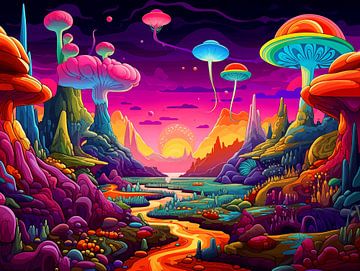 Psychedelisch Landschap II van Dreamweaver Designs